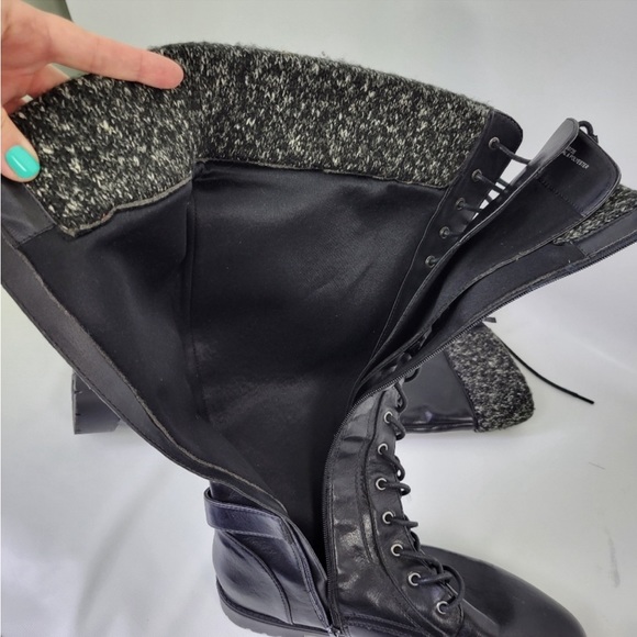 TORRID Black Faux Leather Sweater-Trimmed Knee-High Combat Boot Sz 12 - Picture 8 of 10